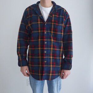 Vintage Northwest Territory Navy Maroon Plaid Fleece Button Up Thick Sweater S